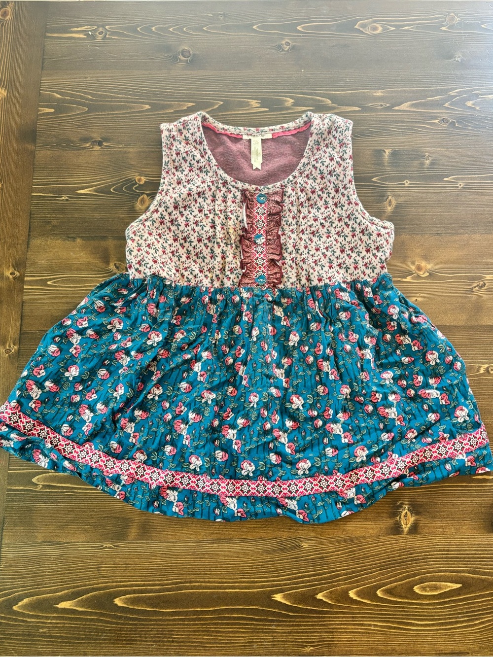 Matilda Jane Teal & Pink Mixed Floral Sleeveless Blouse